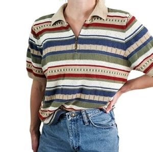 Vintage 90's Striped Quarter Zip Grandpa Sweater
